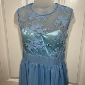 Sleeveless Blue Satin Lace Maxi Dress Womens M Prom Bridesmaid Formal Elegant